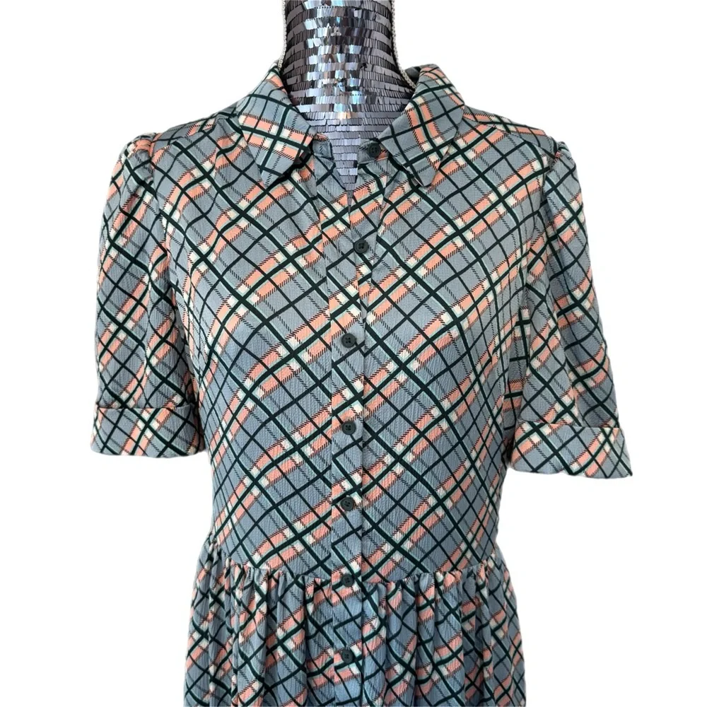 Gal Meets Glam Collection Colette Blue Plaid Button-Down Maxi Dress Size 12 - Picture 4 of 16
